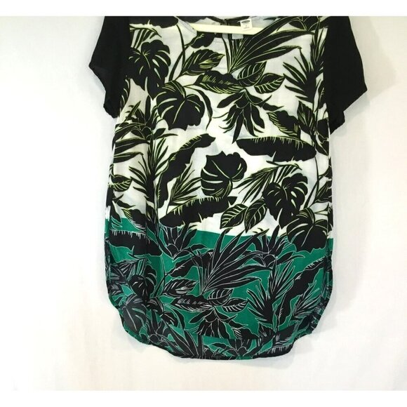 Old Navy Blouse Tropical Floral Colorblock Short Sleeve Pullover Size Medium - Picture 4 of 8